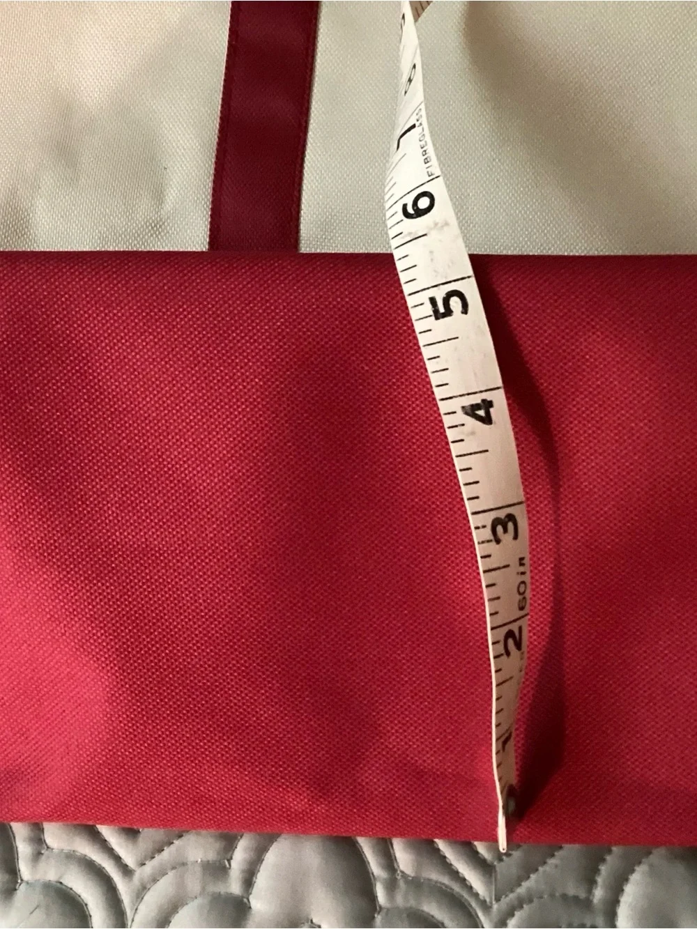 Canvas Tote Bag with red trim , Pink Accent removable heart  and Brown Handles